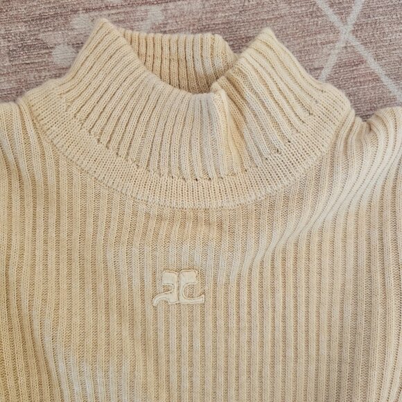 Courrèges French sandy beige mock neck ribbed knit sweater - Picture 6 of 9